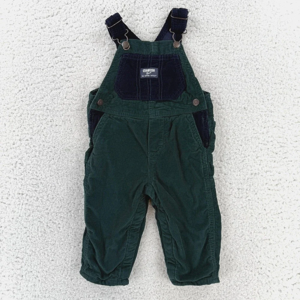 OshKosh Bgosh Boys 12M Green Corduroy Lined Colorblock Cargo Overalls 1R578910